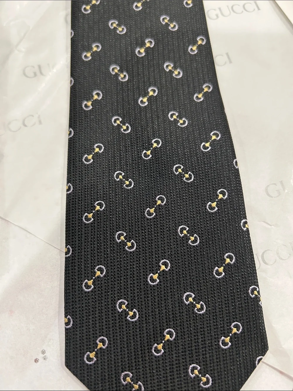 Gucci Black Silk Tie with Mini GG Motif